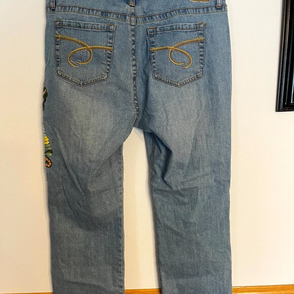 VINTAGE Y2K Z. Cavaricci Jeans Womens Floral Embroidered Straight Leg Sz14 1990s - Picture 4 of 8